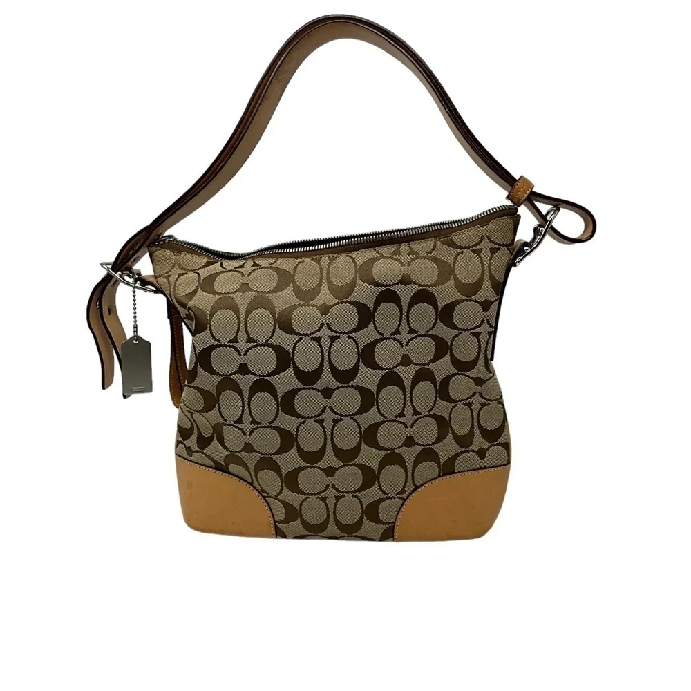 Coach‎ L2K-6347 Hobo Signature Tote Leather Trim Brown Logo Canvas Bag